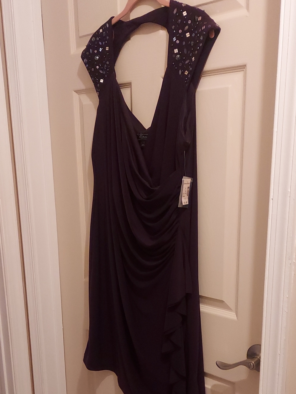 dressbarn Beaded Open Back Deep Purple Evening Dress